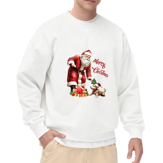 Santa & Cute Puppy Merry Christmas Crewneck Sweatshirt
