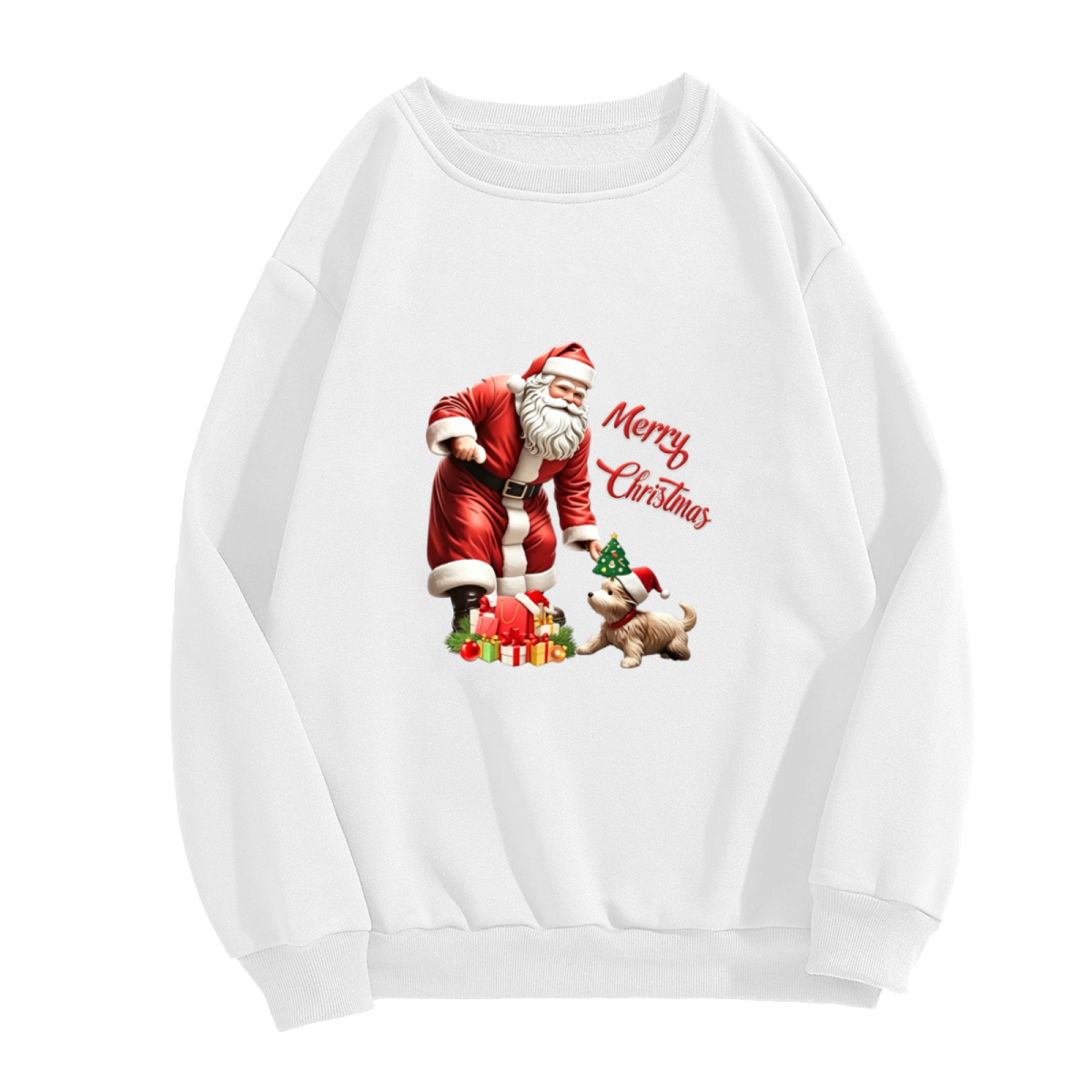 Santa & Cute Puppy Merry Christmas Crewneck Sweatshirt