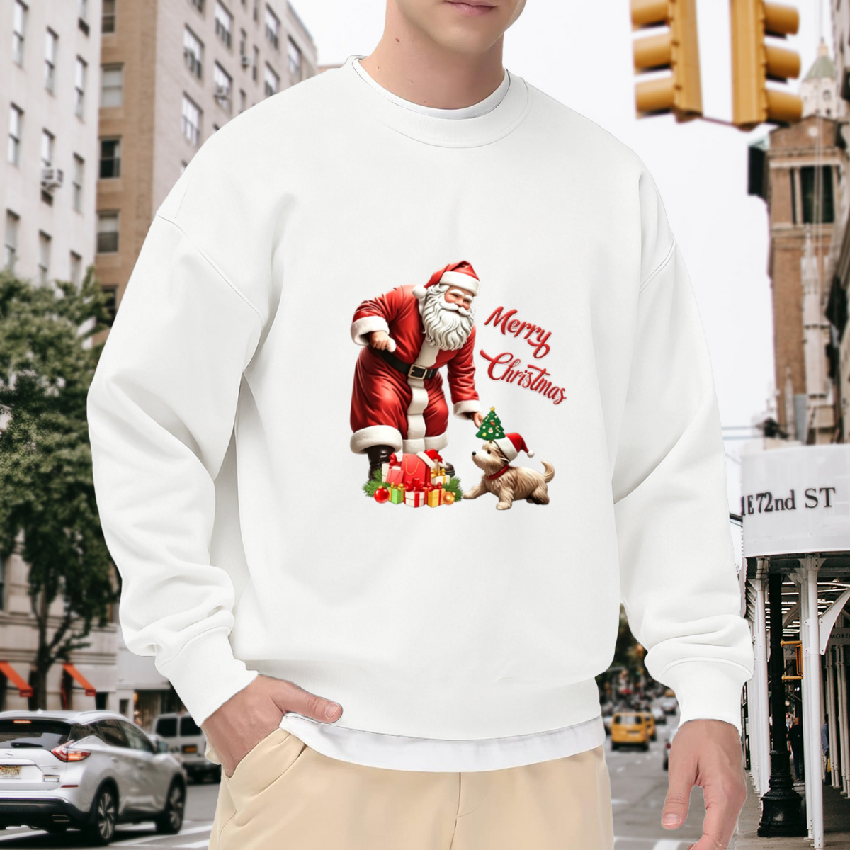 Santa & Cute Puppy Merry Christmas Crewneck Sweatshirt