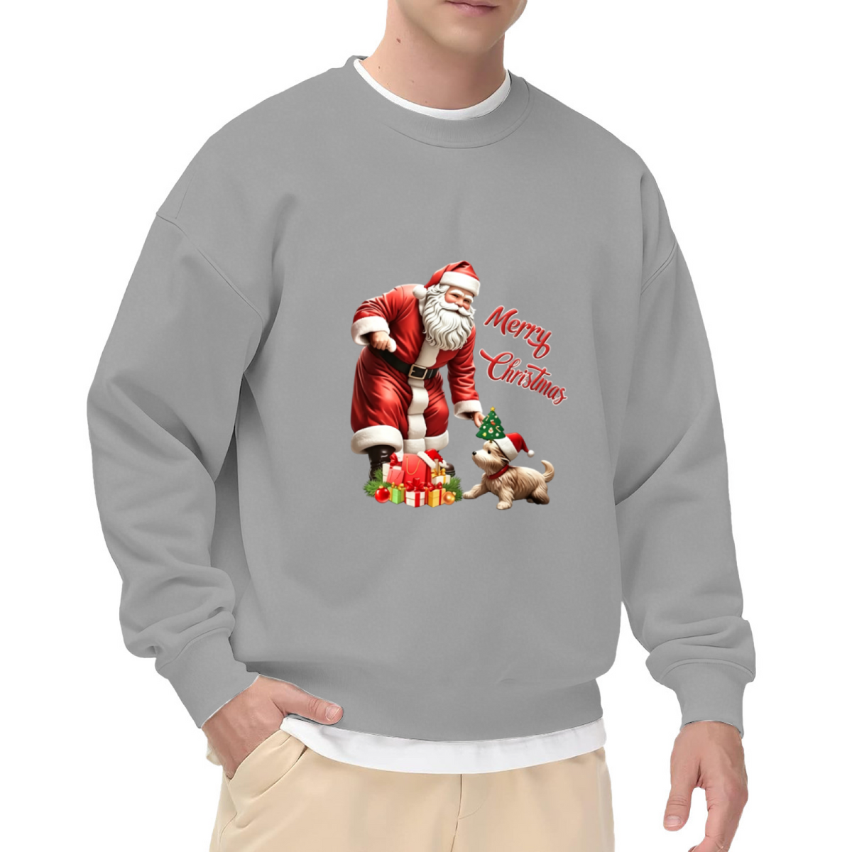 Santa & Cute Puppy Merry Christmas Crewneck Sweatshirt