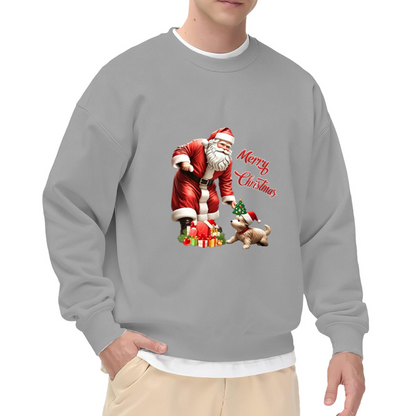 Santa & Cute Puppy Merry Christmas Crewneck Sweatshirt