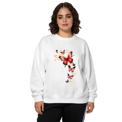 Fresh Green Butterfly & Peony Botanical Crewneck Sweatshirt