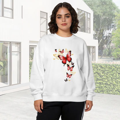 Fresh Green Butterfly & Peony Botanical Crewneck Sweatshirt