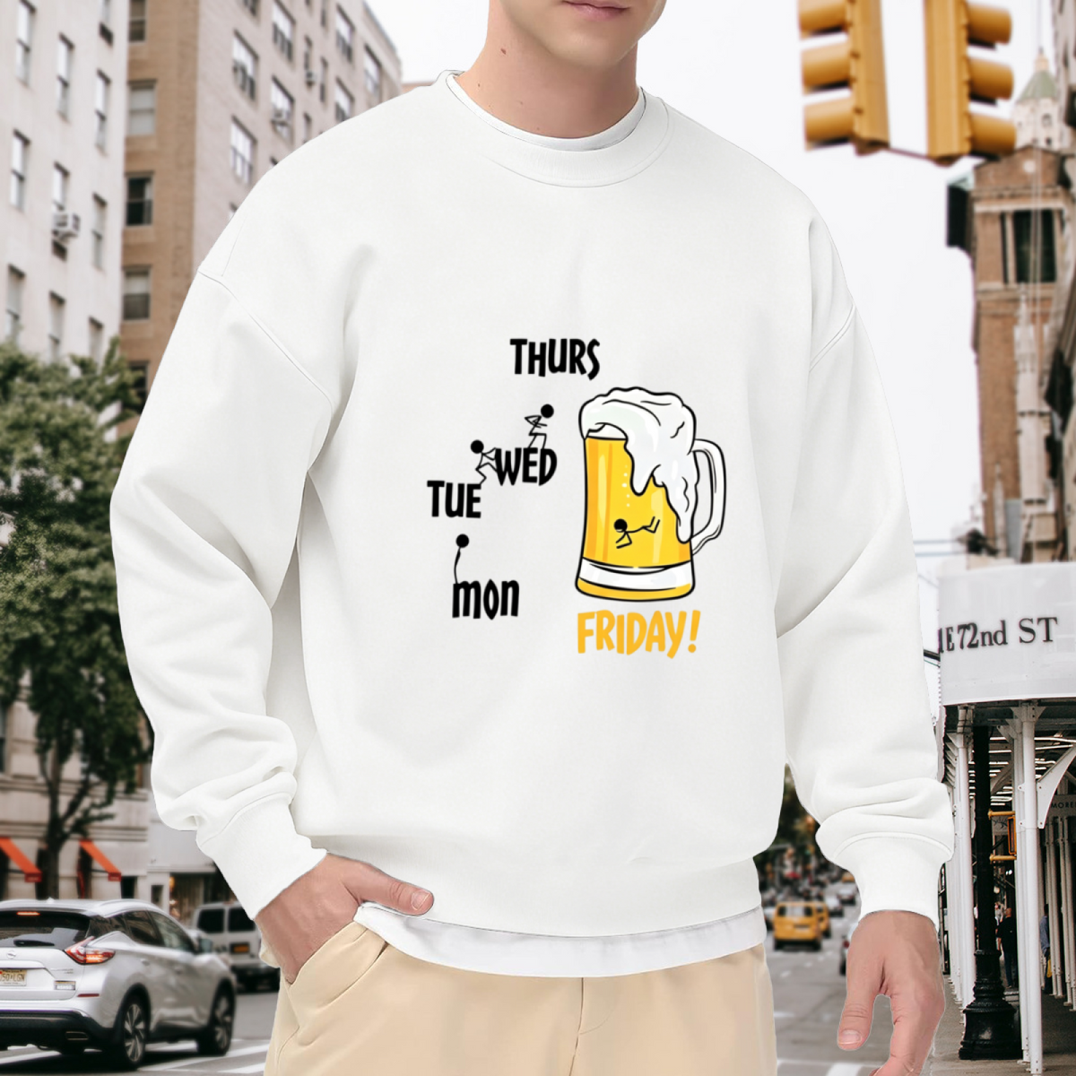 Funny Weekdays To Friday Beer Graphic Crewneck Sweatshirt