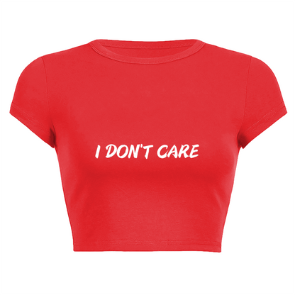 I Don¡¯t Care Sassy Bold Red Statement Crop Top ¨C Attitude Streetwear Tee