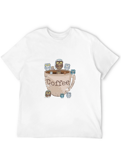 Coffee Owl Graphic Tee - Black Cotton T-Shirt