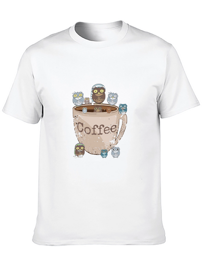 Coffee Owl Graphic Tee - Black Cotton T-Shirt