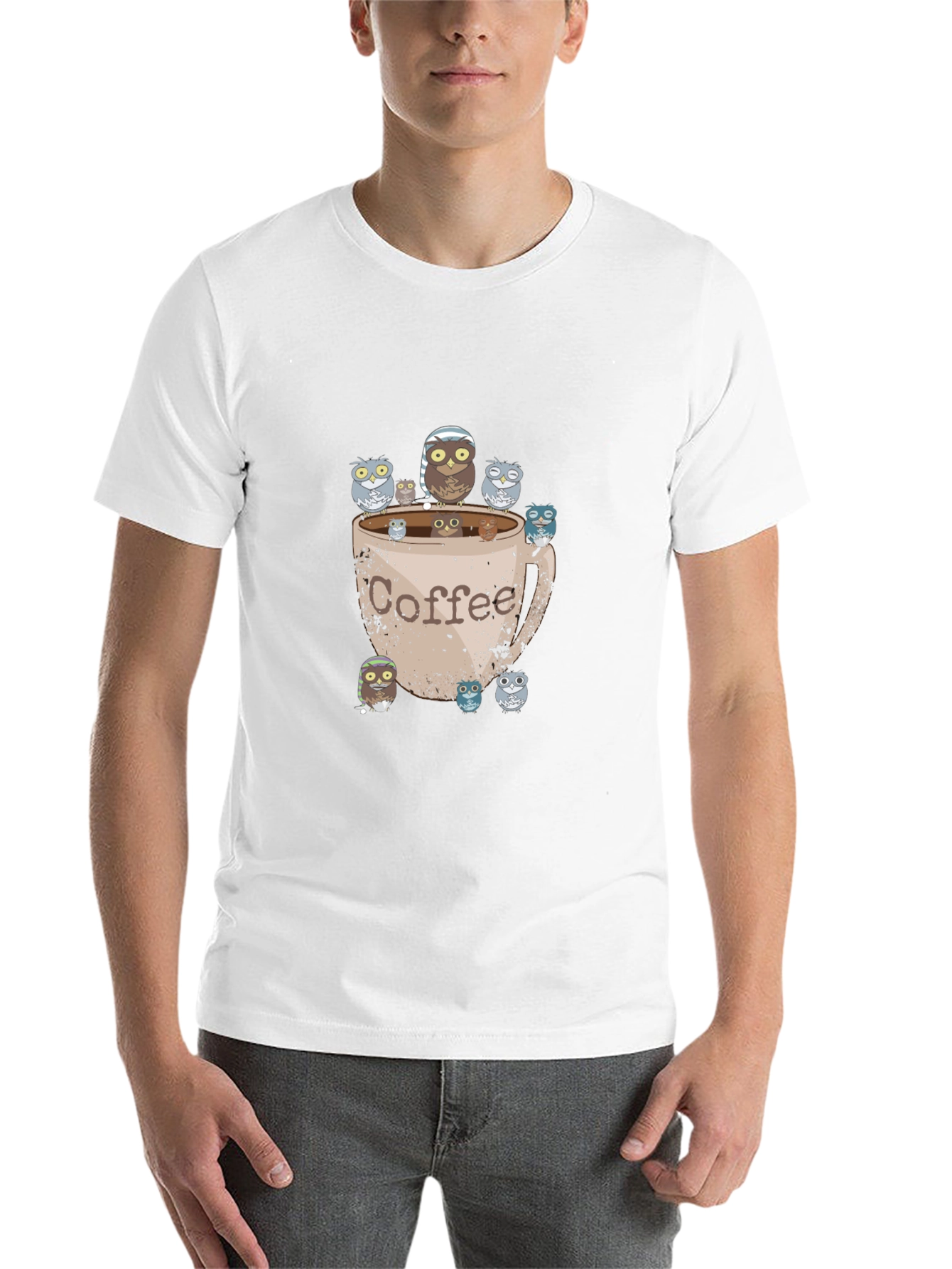 Coffee Owl Graphic Tee - Black Cotton T-Shirt