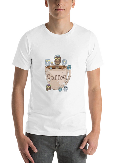 Coffee Owl Graphic Tee - Black Cotton T-Shirt