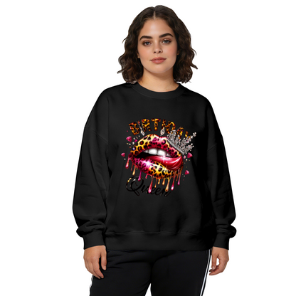 Leopard Drip Lips Birthday Queen Glam Party Crewneck Sweatshirt