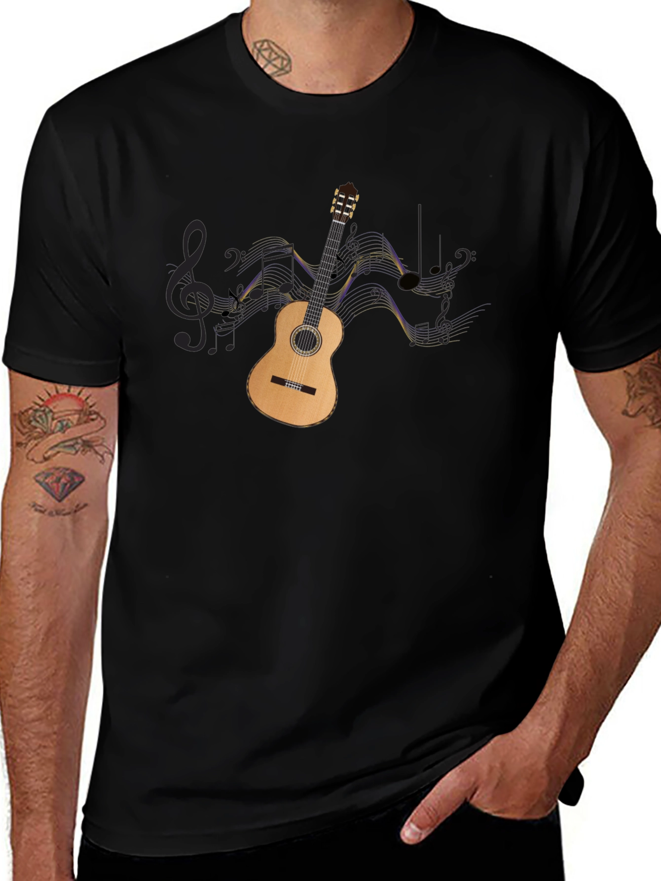 Guitar & Music Notes Graphic Black Tee
