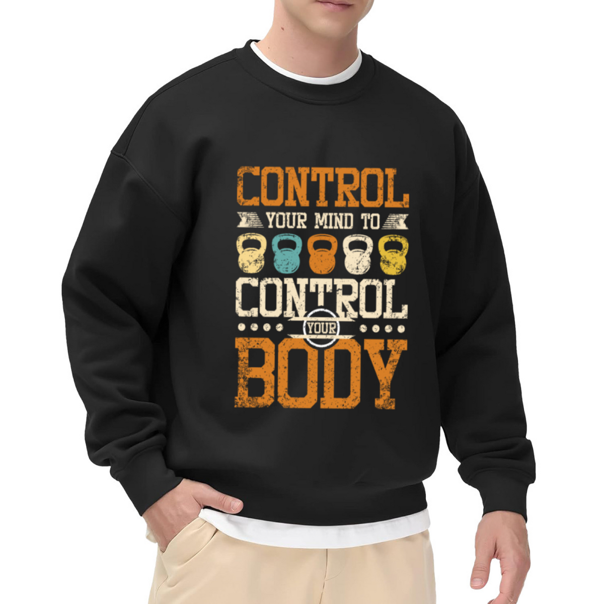 Vintage Control Your Mind Kettlebell Gym Fitness Crewneck Sweatshirt