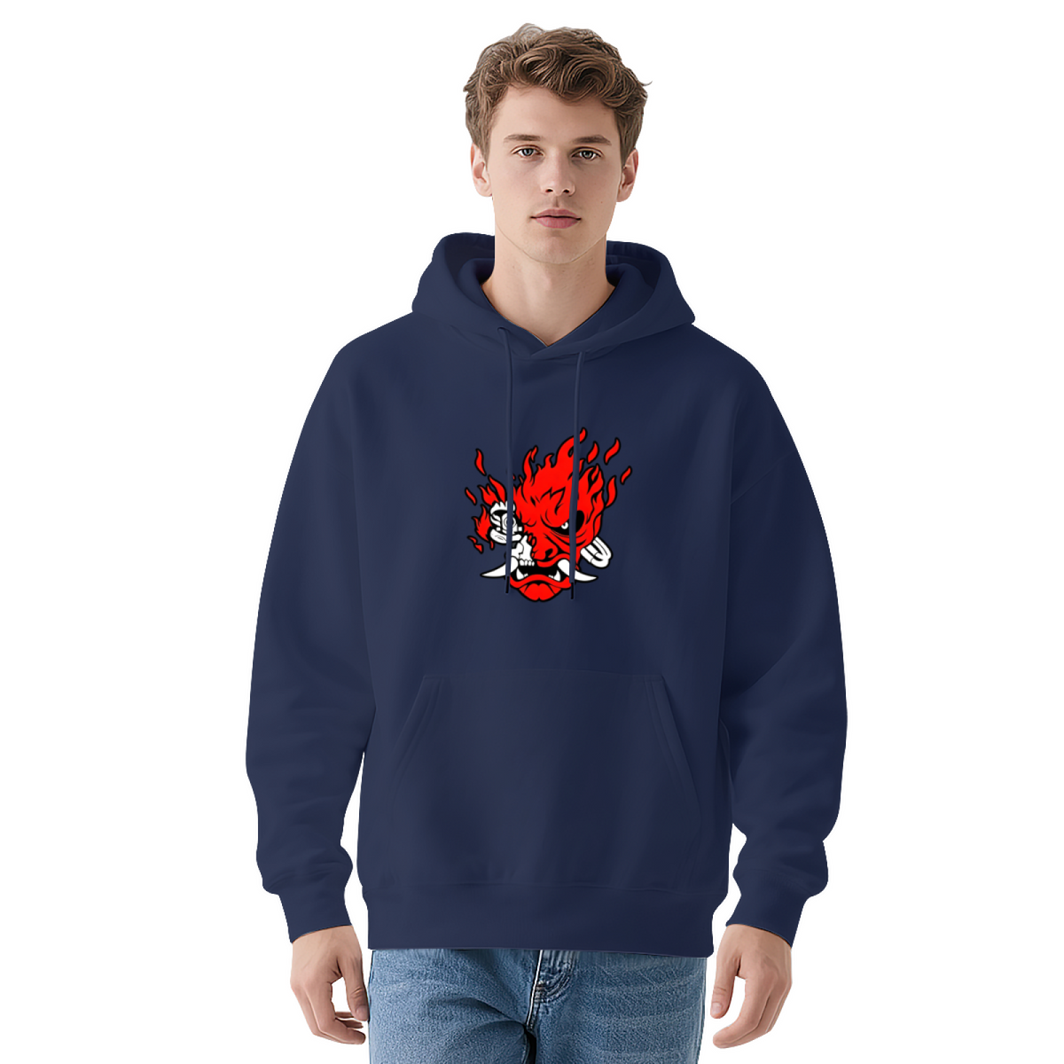 Fiery Oni Demon Mask Graphic Hoodie