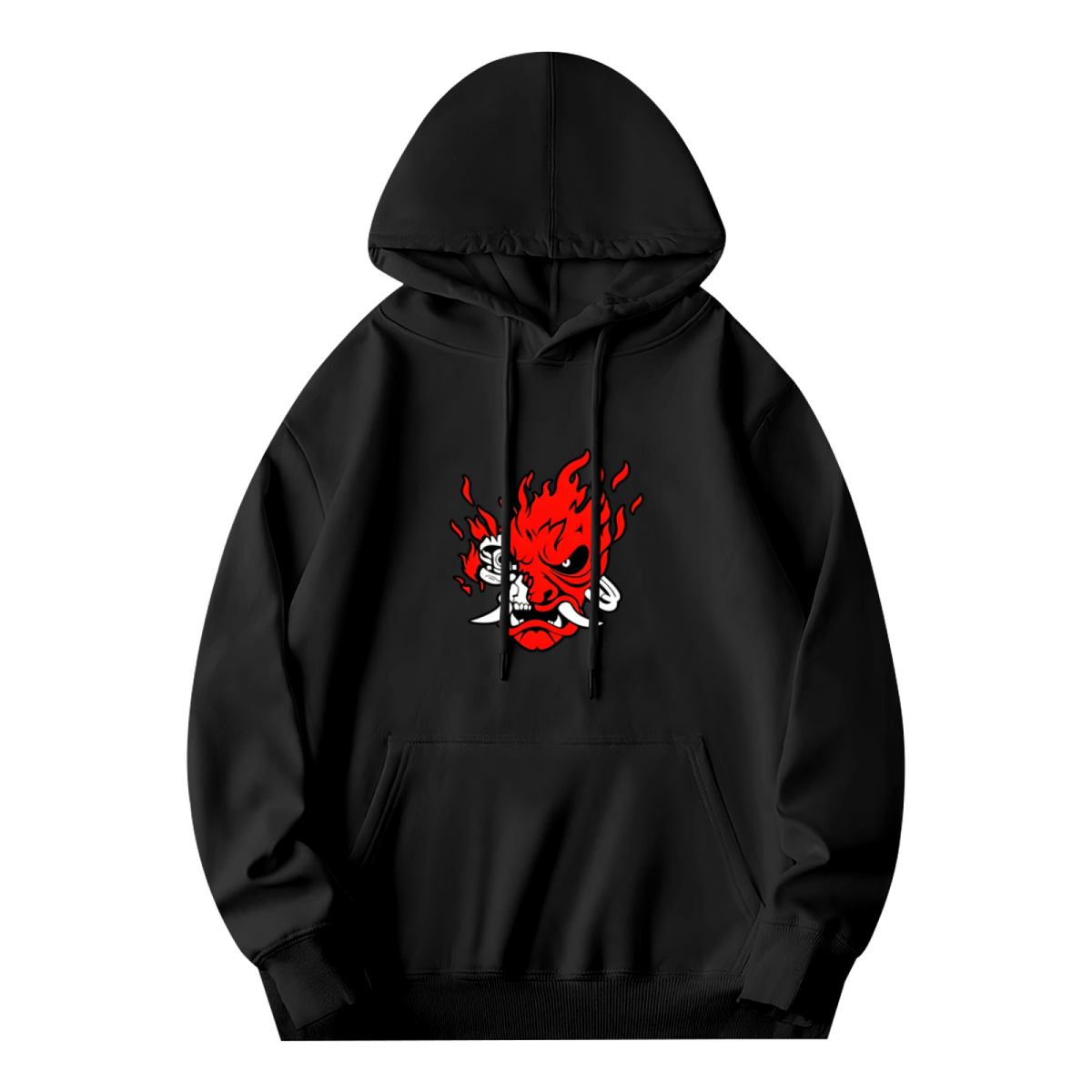 Fiery Oni Demon Mask Graphic Hoodie