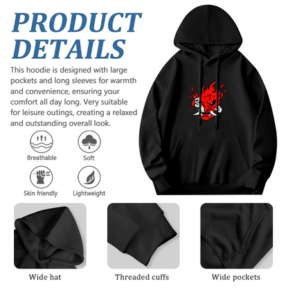Fiery Oni Demon Mask Graphic Hoodie