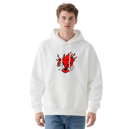 Fiery Oni Demon Mask Graphic Hoodie