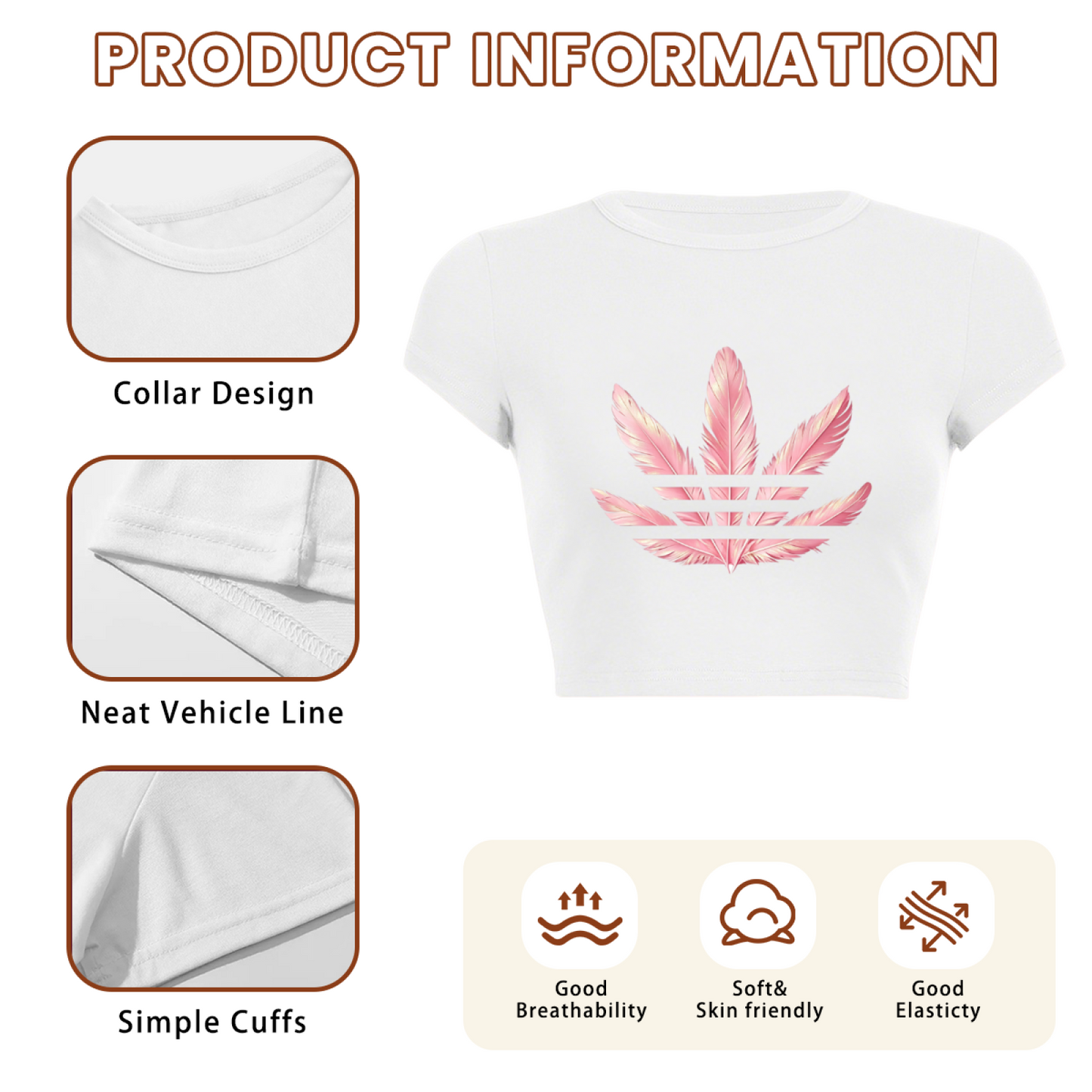 Pastel Pink Feather Logo White Slim Crop Tee ¨C Soft Aesthetic Street Top 16.