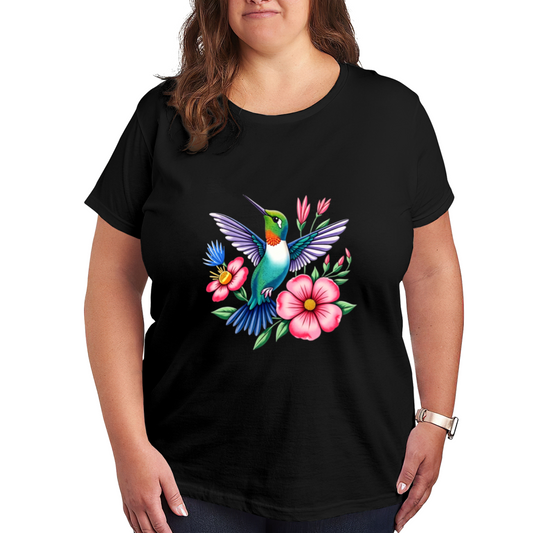 Vibrant Floral Hummingbird Nature Art Tee