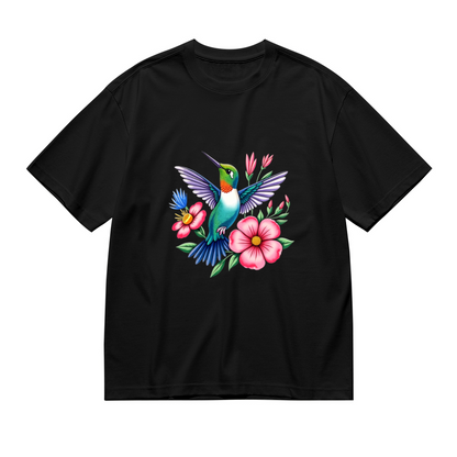 Vibrant Floral Hummingbird Nature Art Tee