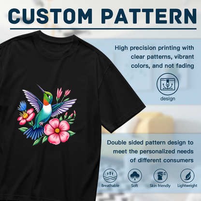 Vibrant Floral Hummingbird Nature Art Tee