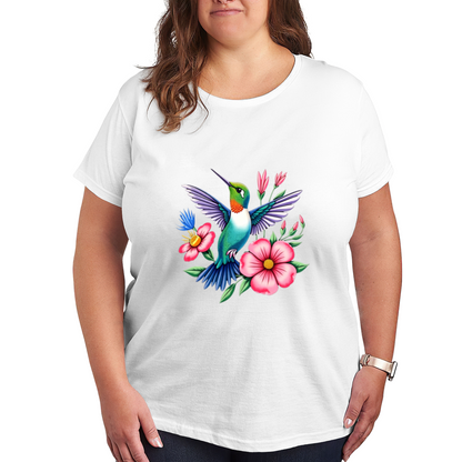 Vibrant Floral Hummingbird Nature Art Tee