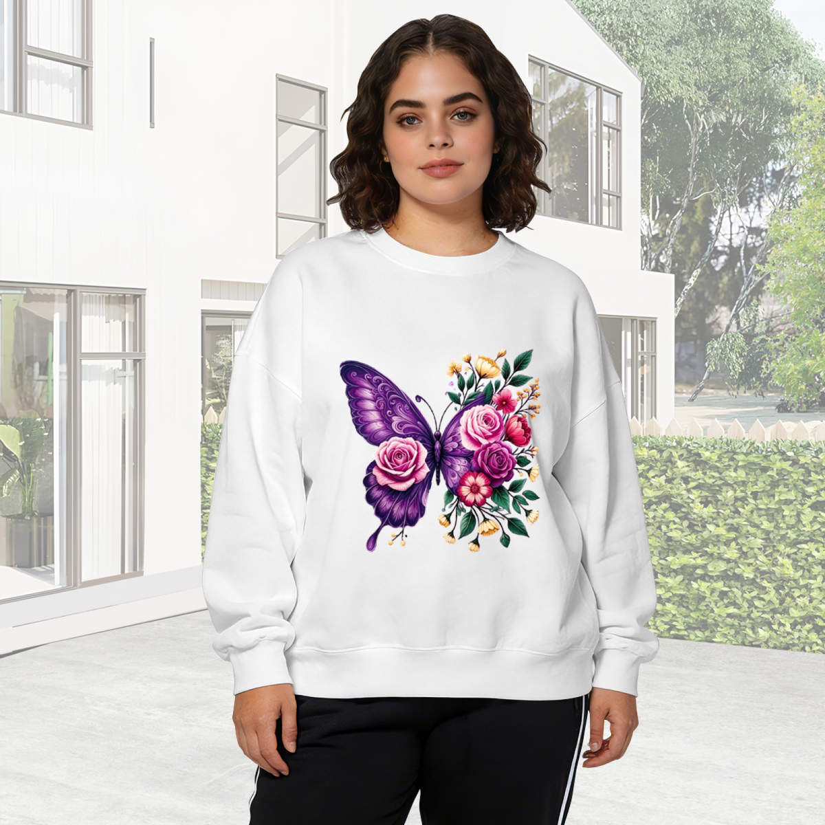 Modern Abstract Floral Fashion Crewneck Sweatshirt