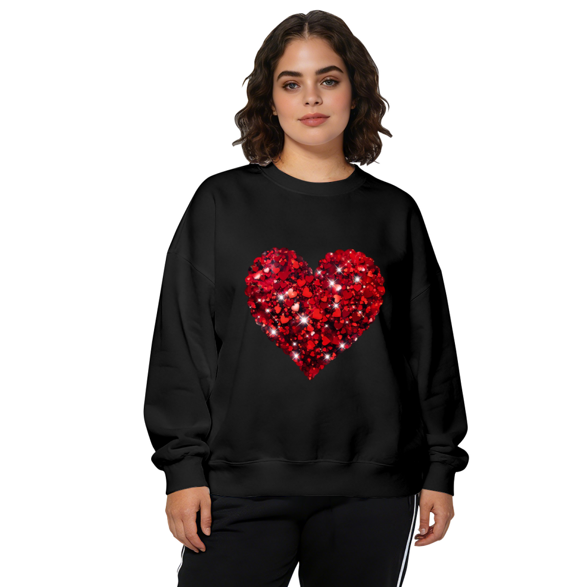 Sparkling Glitter?Effect Red Heart Love Crewneck Sweatshirt