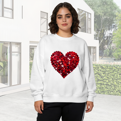Sparkling Glitter?Effect Red Heart Love Crewneck Sweatshirt