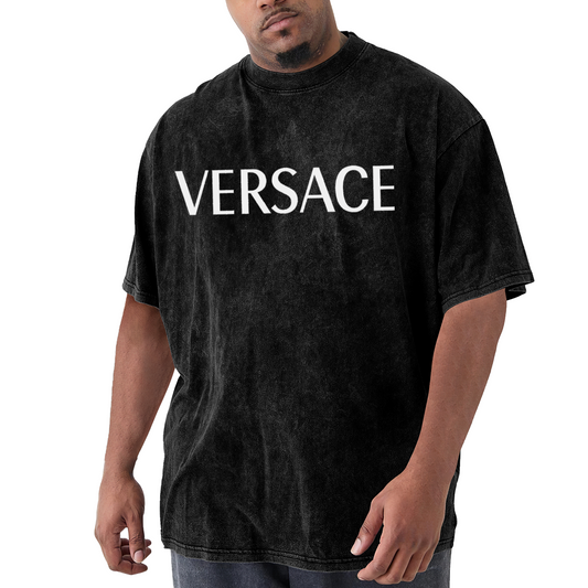 VERSACE Classic White Logo Vintage Washed T-Shirt