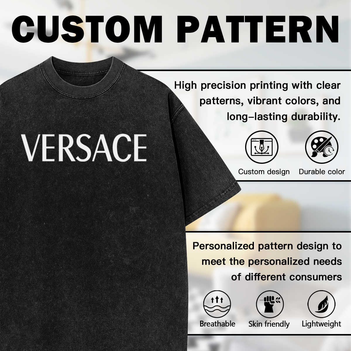 VERSACE Classic White Logo Vintage Washed T-Shirt