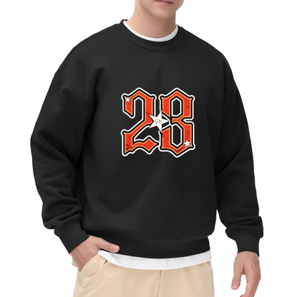 Retro Flame Number 28 Star Graphic Black Crewneck Sweatshirt
