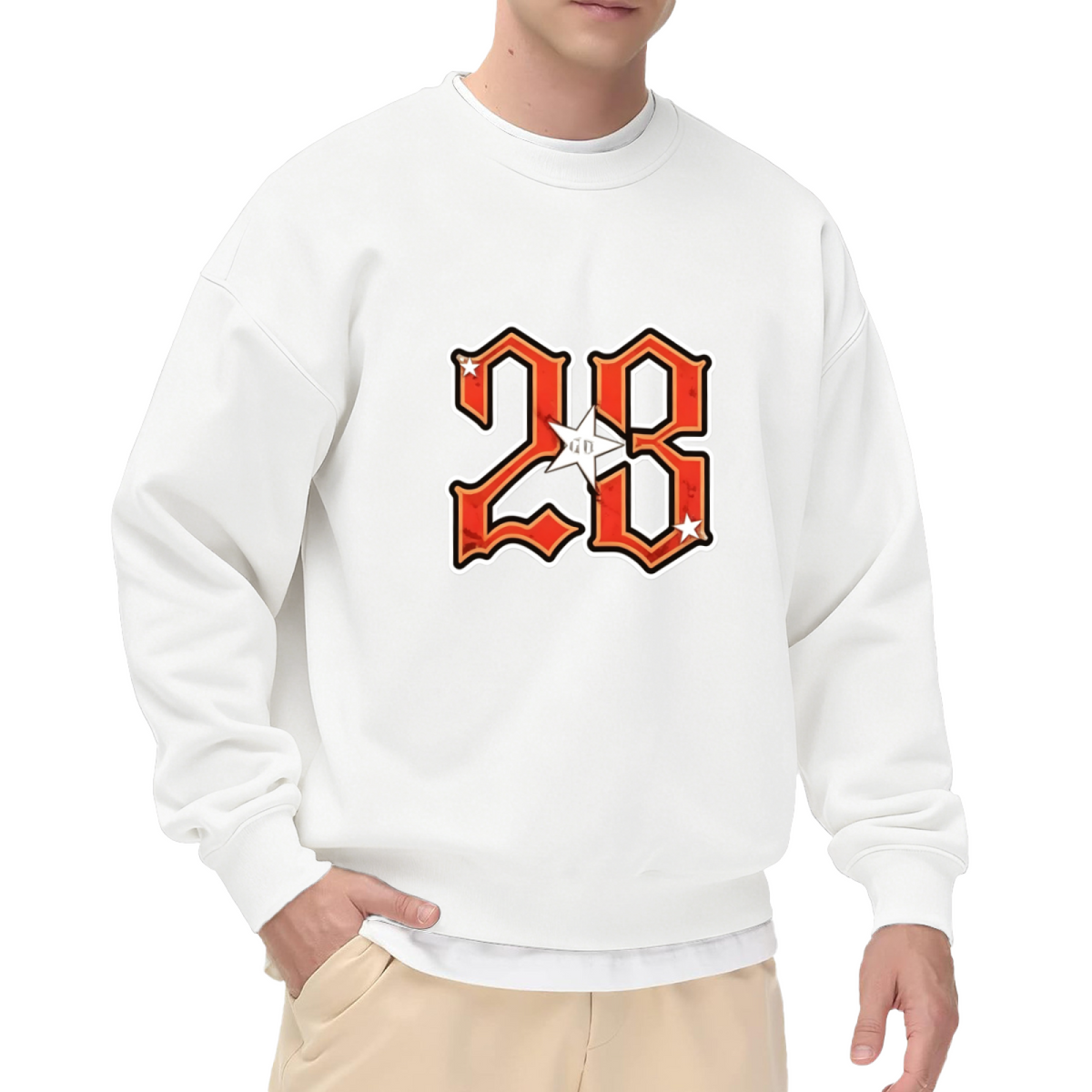 Retro Flame Number 28 Star Graphic Black Crewneck Sweatshirt