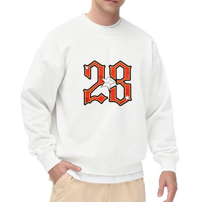Retro Flame Number 28 Star Graphic Black Crewneck Sweatshirt