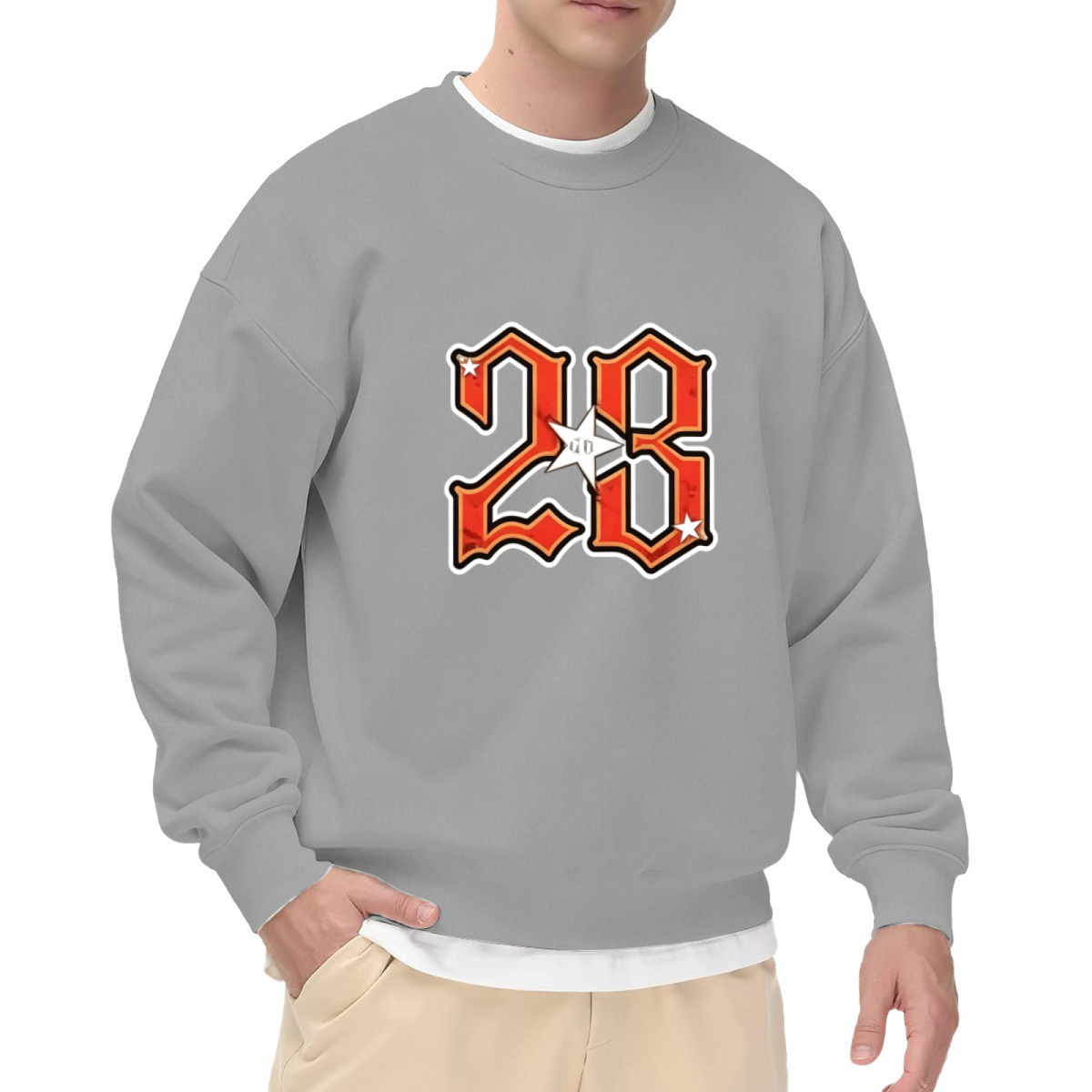 Retro Flame Number 28 Star Graphic Black Crewneck Sweatshirt