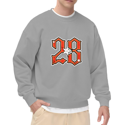 Retro Flame Number 28 Star Graphic Black Crewneck Sweatshirt