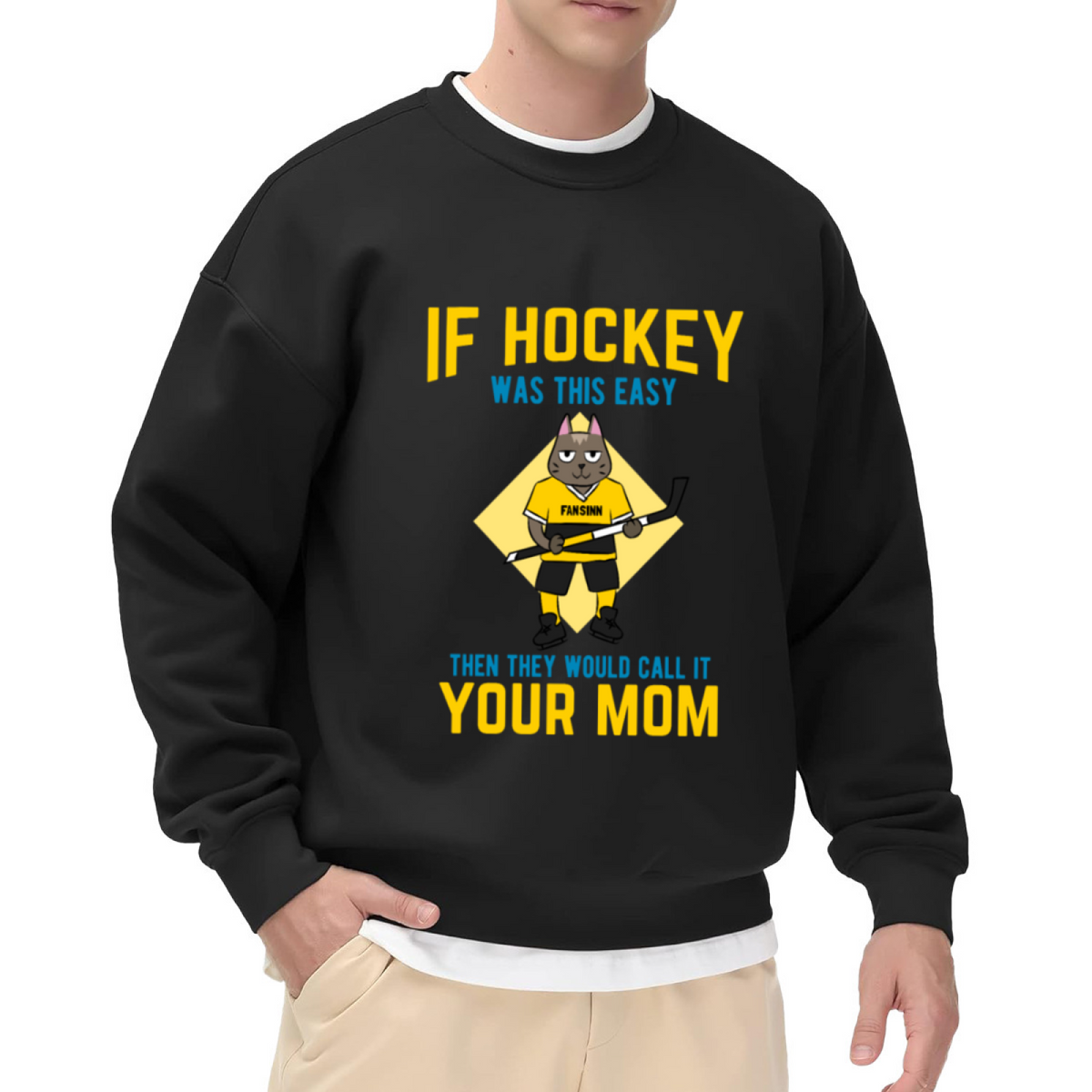 Funny Hockey Cat Meme Sarcastic Graphic Sweatshirt