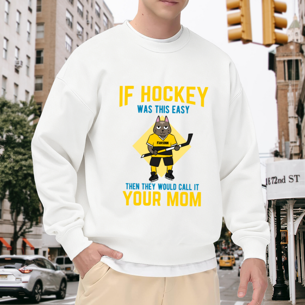 Funny Hockey Cat Meme Sarcastic Graphic Sweatshirt