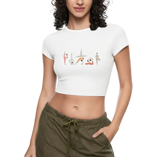 Minimal Yoga Girl Line Art Fitness Casual Crop Top
