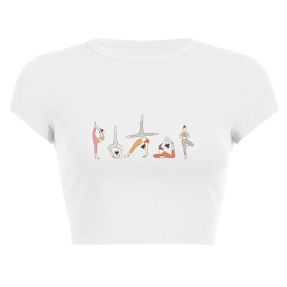 Minimal Yoga Girl Line Art Fitness Casual Crop Top