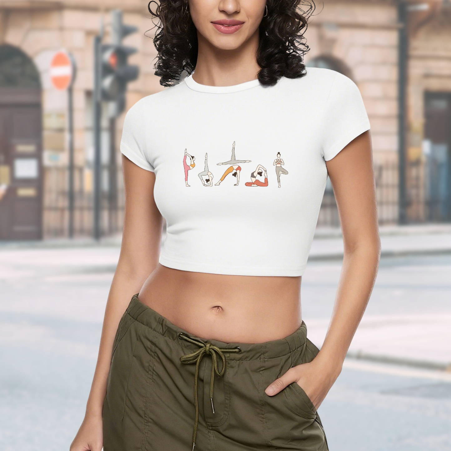 Minimal Yoga Girl Line Art Fitness Casual Crop Top