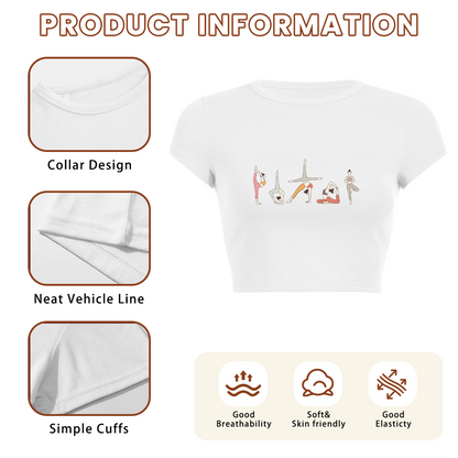 Minimal Yoga Girl Line Art Fitness Casual Crop Top