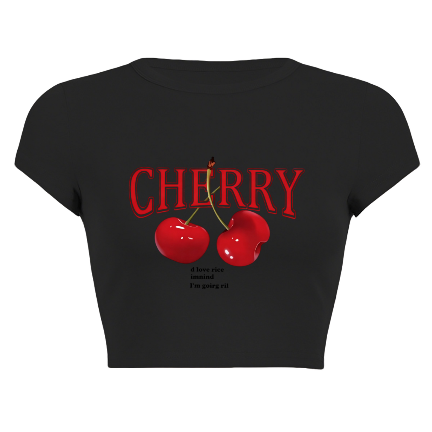 Retro Red Cherry Letter Y2K Aesthetic Black Crop Tee