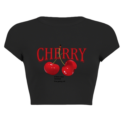 Retro Red Cherry Letter Y2K Aesthetic Black Crop Tee