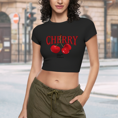 Retro Red Cherry Letter Y2K Aesthetic Black Crop Tee