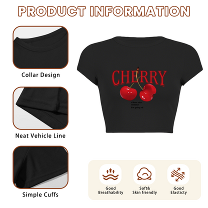 Retro Red Cherry Letter Y2K Aesthetic Black Crop Tee