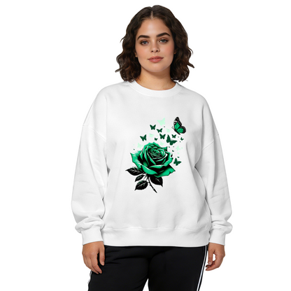 Dark Green Rose & Swarm Butterflies Art Crewneck Sweatshirt