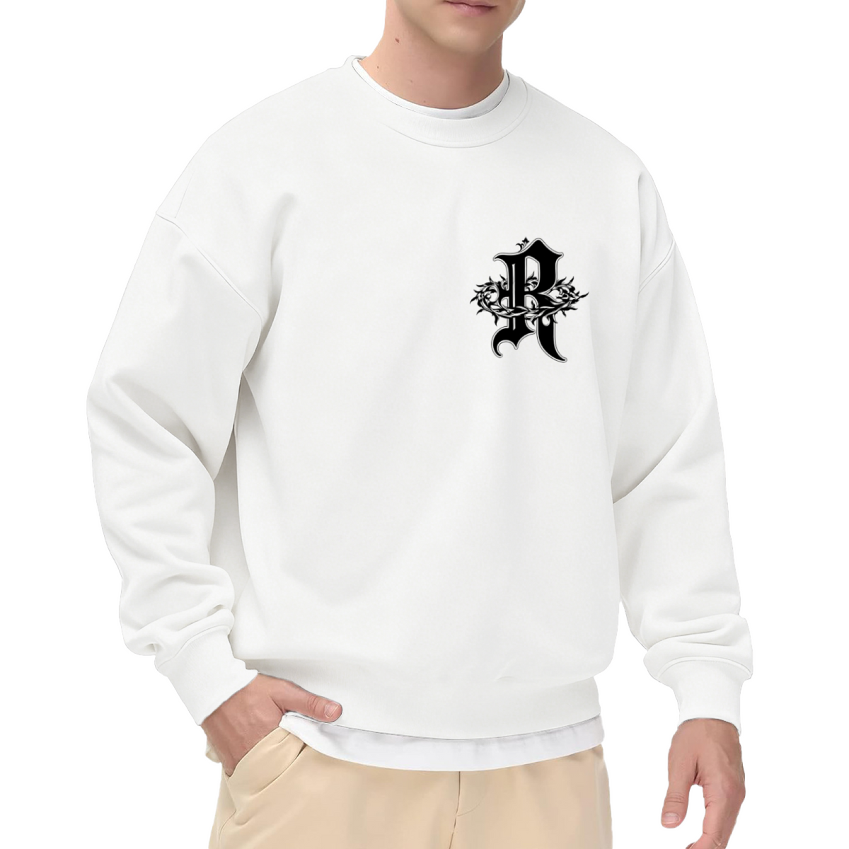 Thorn Wrapped Gothic R Letter Chest Crewneck Sweatshirt