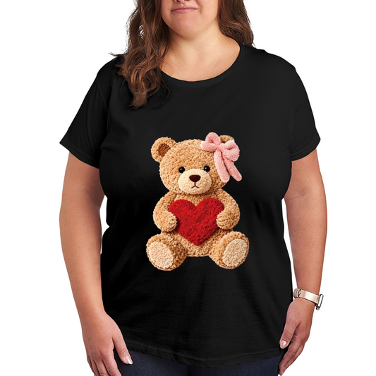 Fluffy Teddy Bear Holding Red Heart Coquette Tee