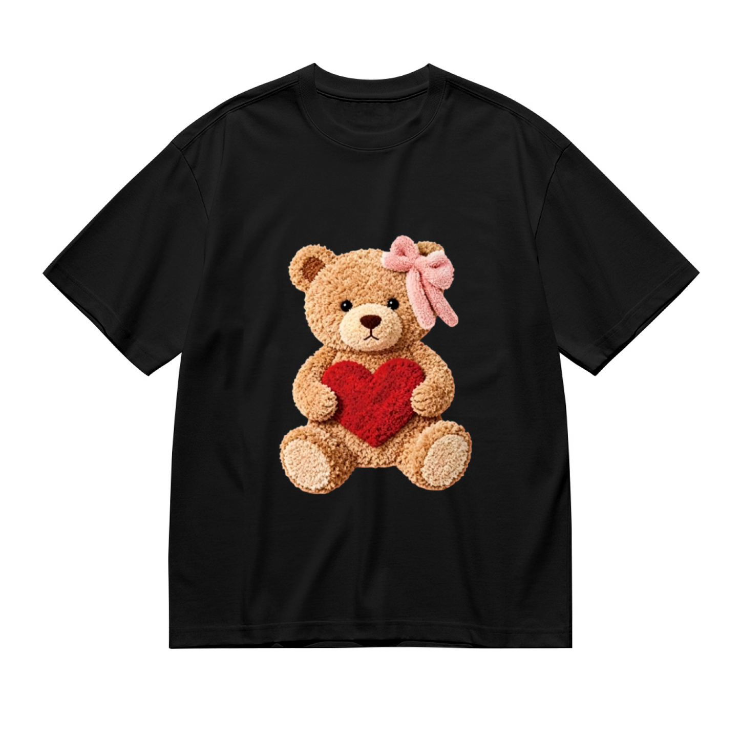 Fluffy Teddy Bear Holding Red Heart Coquette Tee