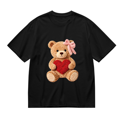 Fluffy Teddy Bear Holding Red Heart Coquette Tee